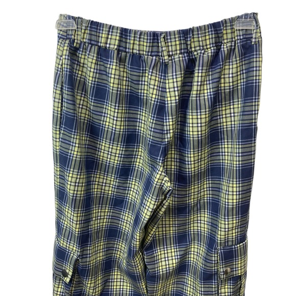 Forever 21 Women's Blue Yellow Plaid Cargo Pants Wide‎ Leg Size Medium - Picture 12 of 16